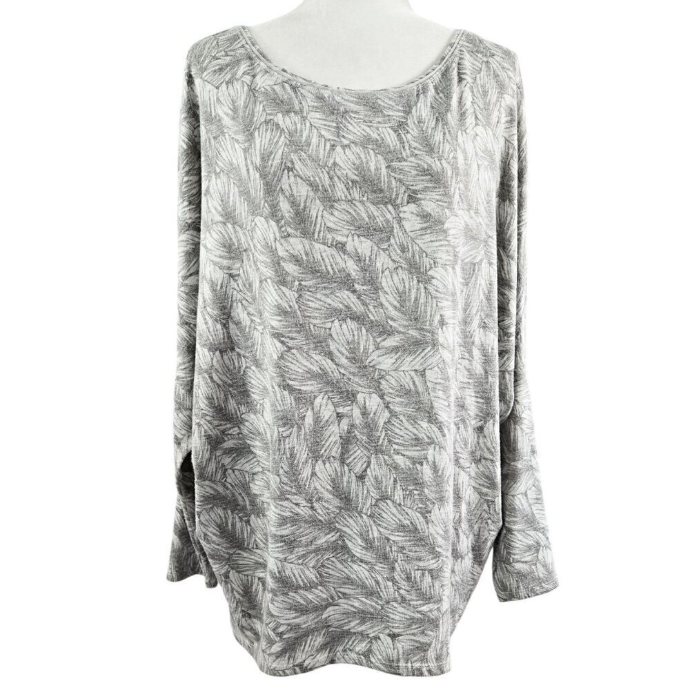 White House Black Market Gray Tropical Leaf Cozy Knit Dolman Tunic Lounge